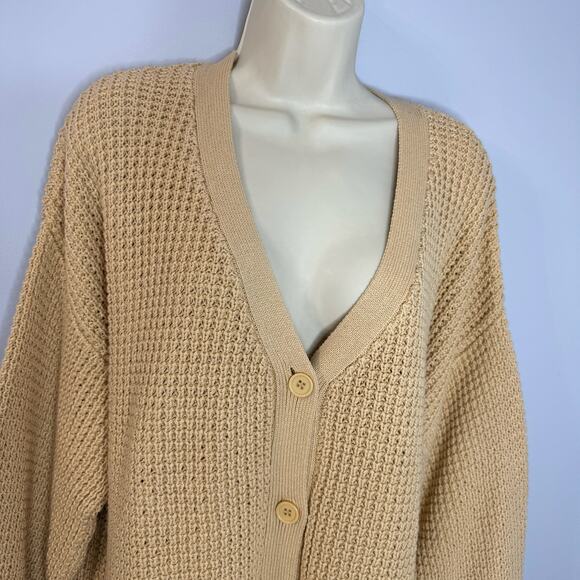 Qualfort Oversized 100% Cotton Waffle Knit Chunky Knit Sweater Tan Relax XL New - Picture 4 of 11